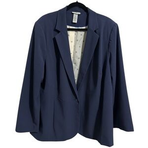 Catherines Blazer Womens 22/24 Right Fit Curvy Blue Button Long Sleeve Career